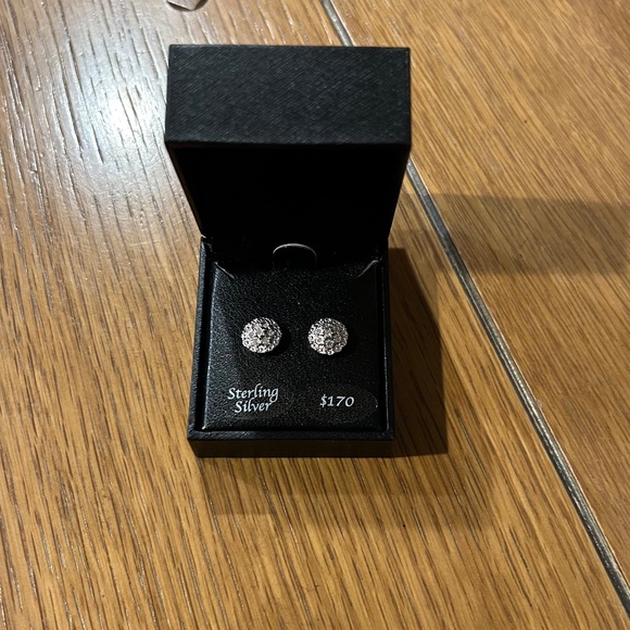Sterling Silver Diamond Cluster Earrings - Picture 1 of 5